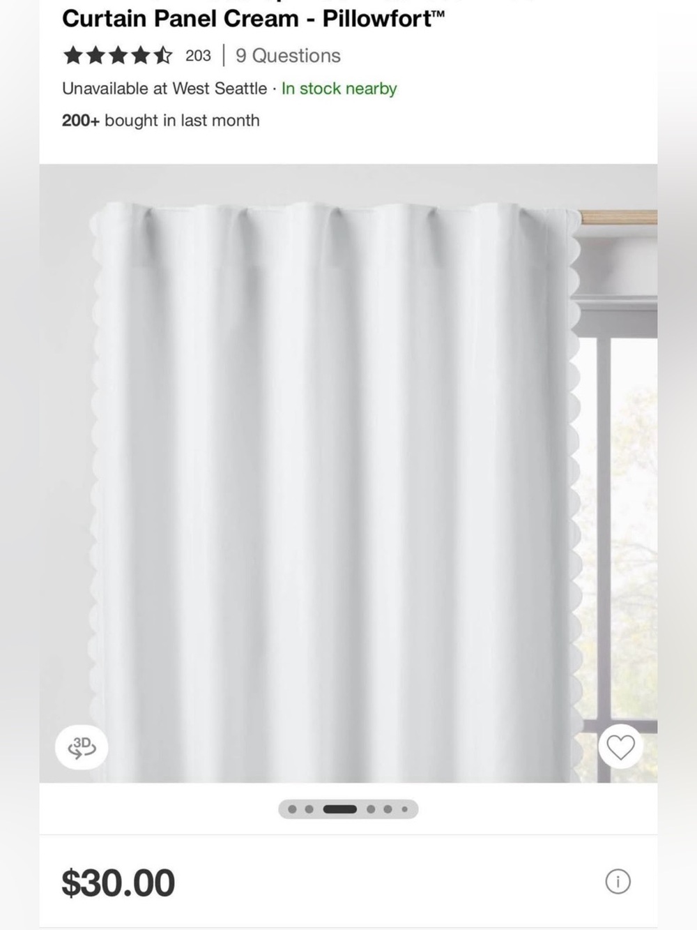4 Scalloped Edge Cream Black Out Curtains by Target (42”W X 84”L)